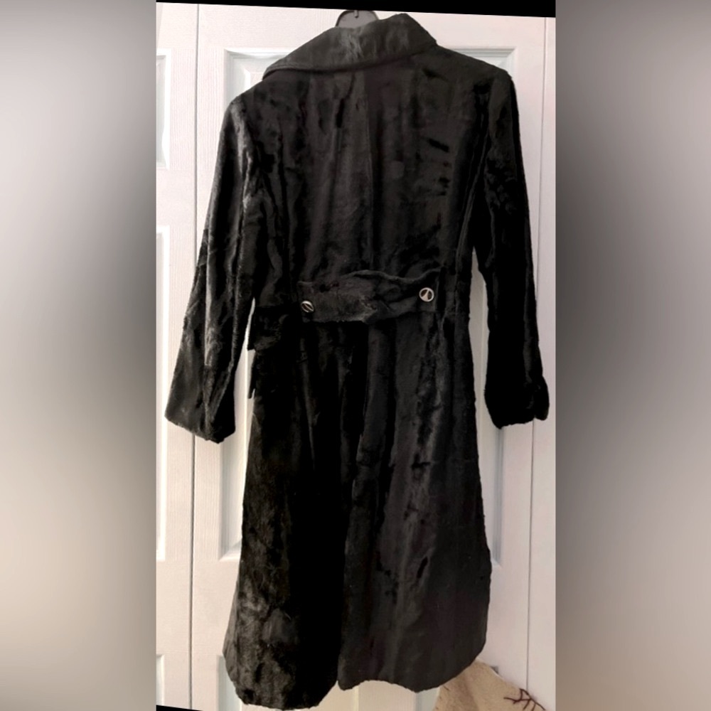Rare Vintage black faux Fur Double breasted coat Made in France Military style - Picture 4 of 10